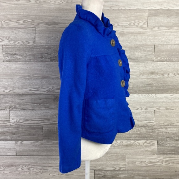 J.Crew Neon Blue Ruffle Front Wool Peacoat 6 - Picture 4 of 6